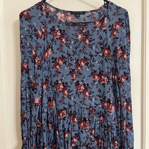 Blue Floral Long Sleeve American Eagle Blouse